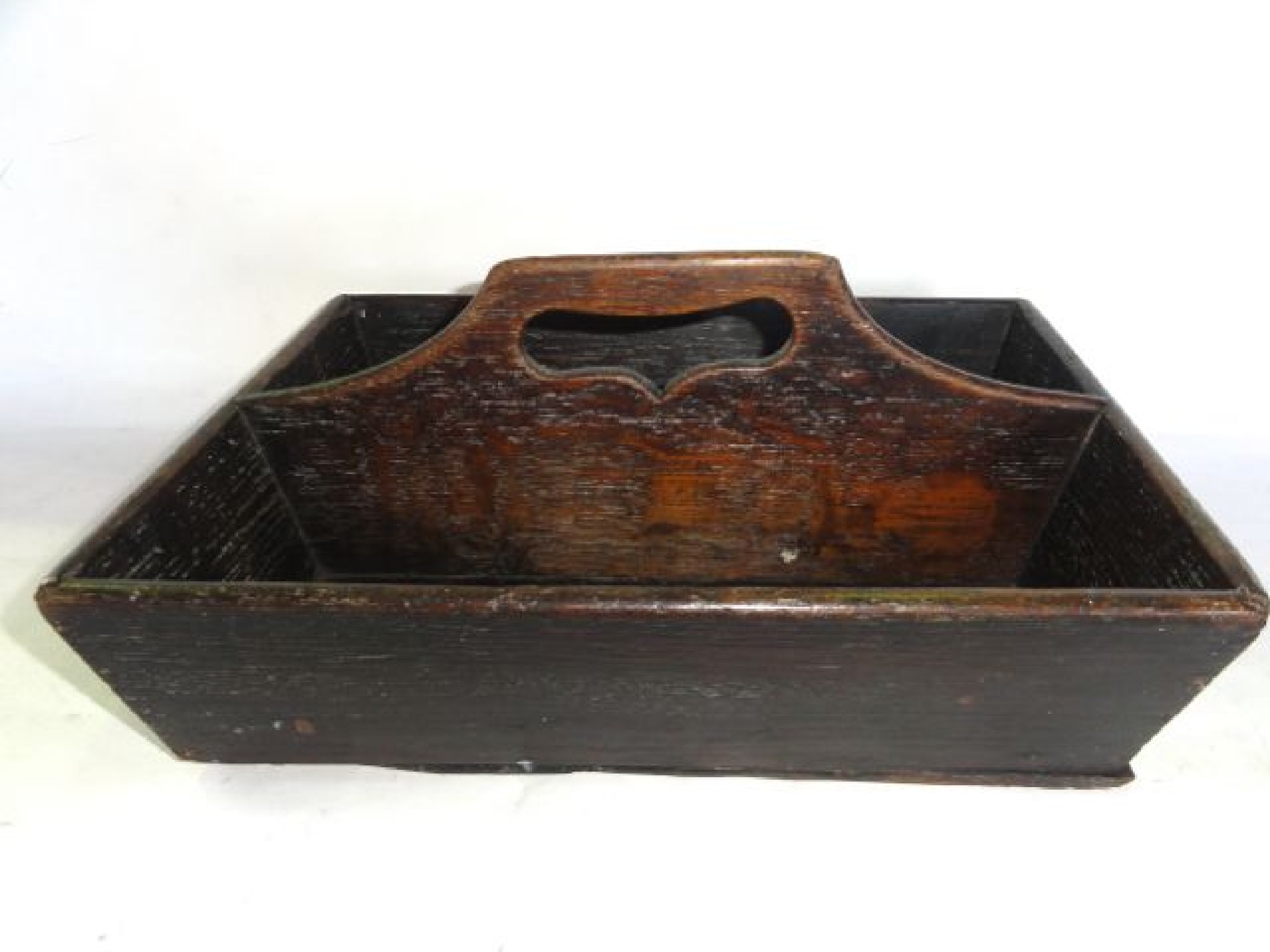 Appraisal: A simple Georgian oak domestic two divisional cutlery box with