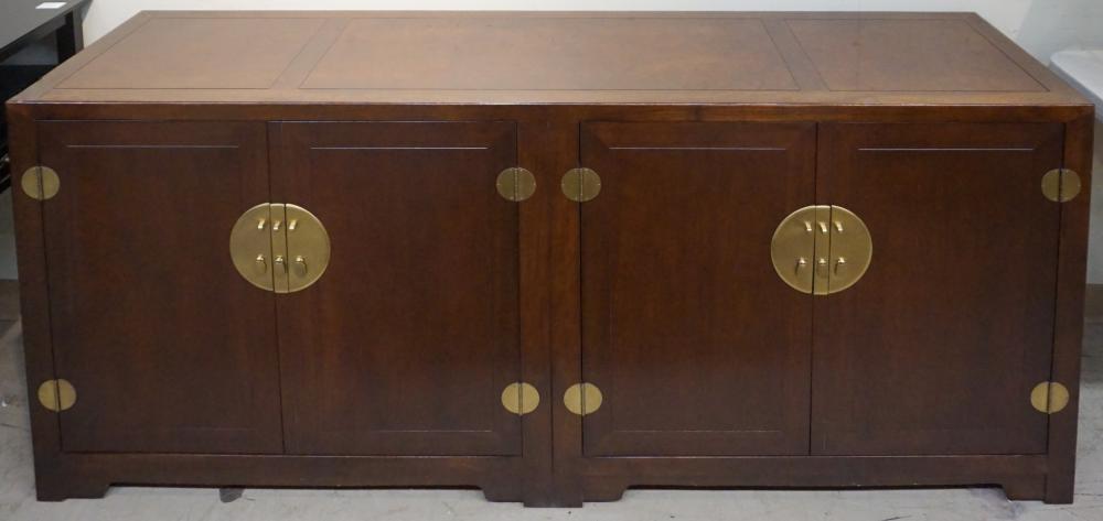 Appraisal: Modern Asian Style Brass Mounted Burlwood Credenza x x in