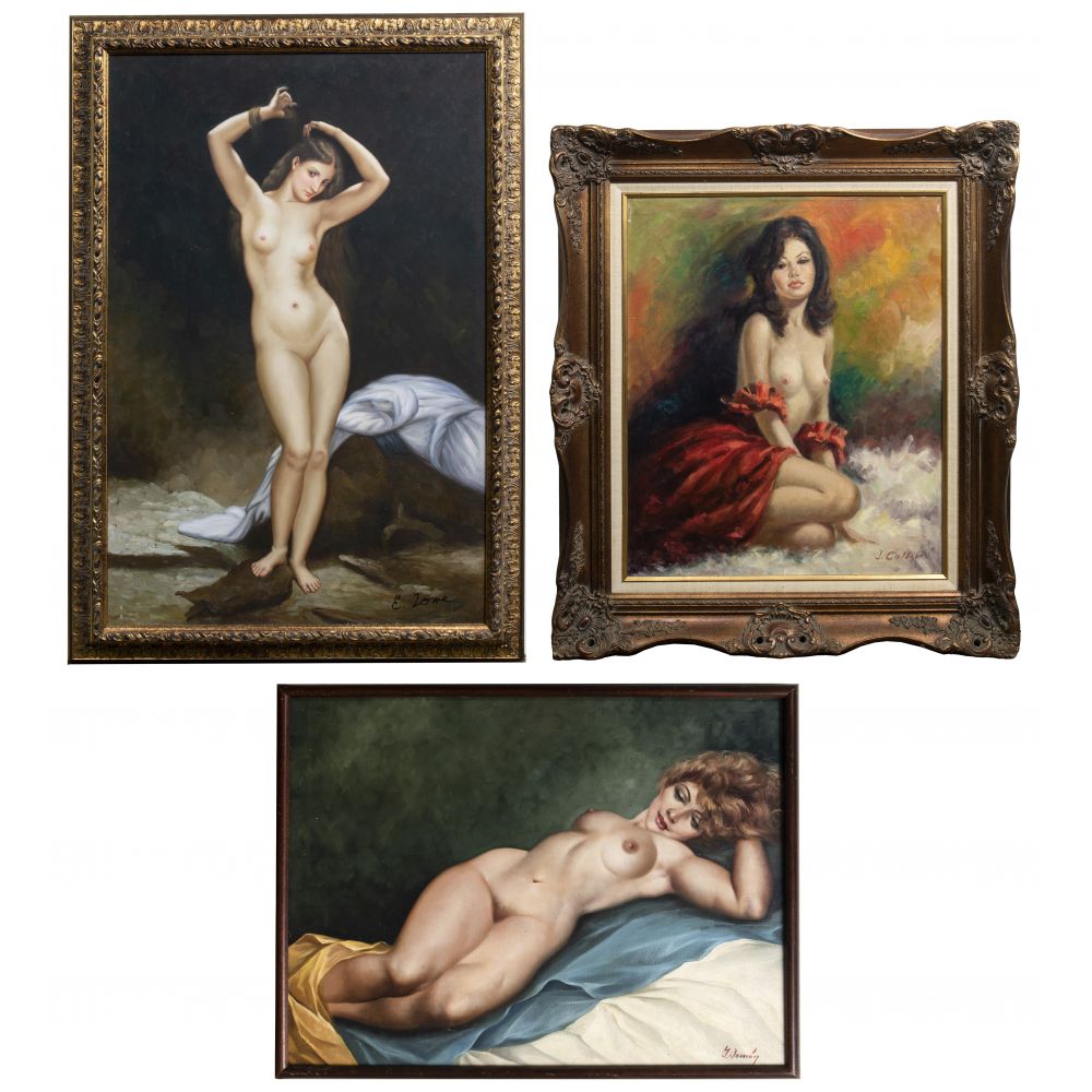 Appraisal: MULTIPLE ARTISTS OILS ON CANVAS items depicting female nudes undated