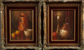 Appraisal: J Hovener Still Life with Copper Pot and Sti J