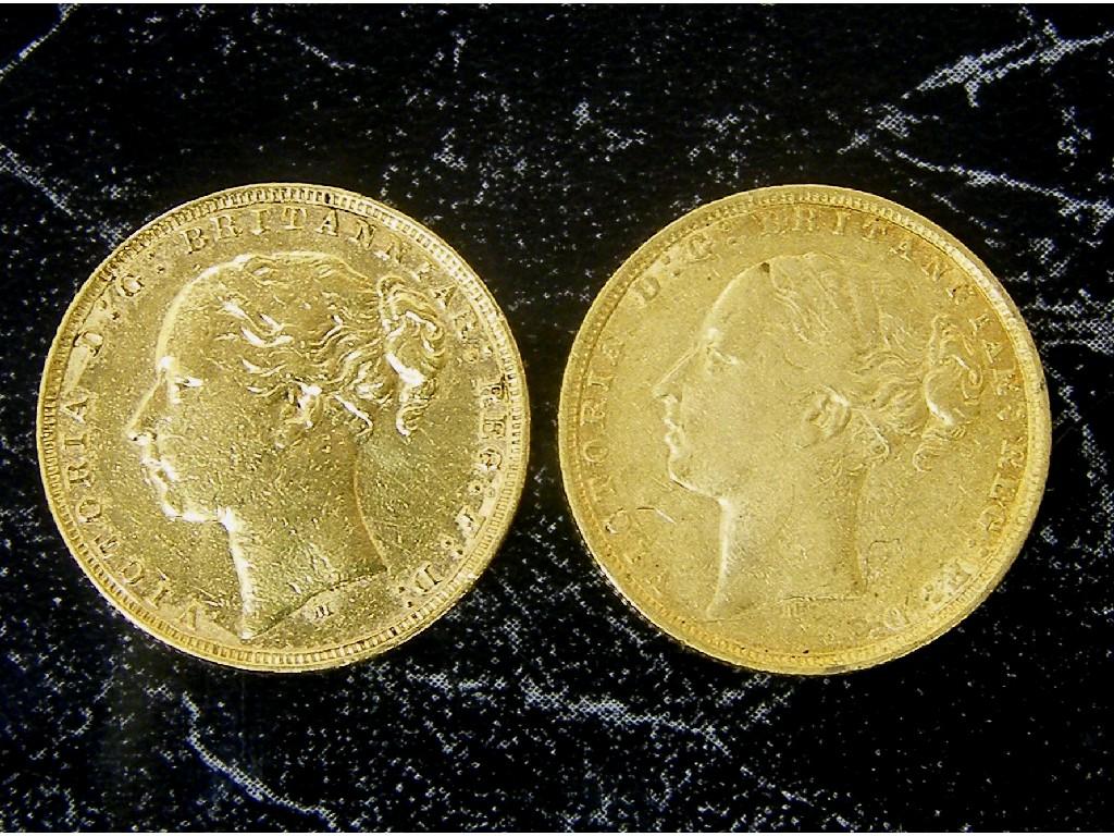 Appraisal: Two Victorian sovereign coins with young heads and