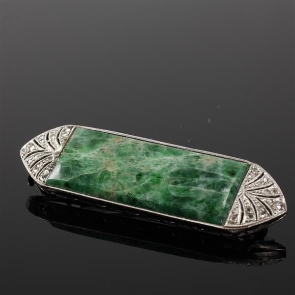 Appraisal: Art Deco k white gold and Jade Pin with rose