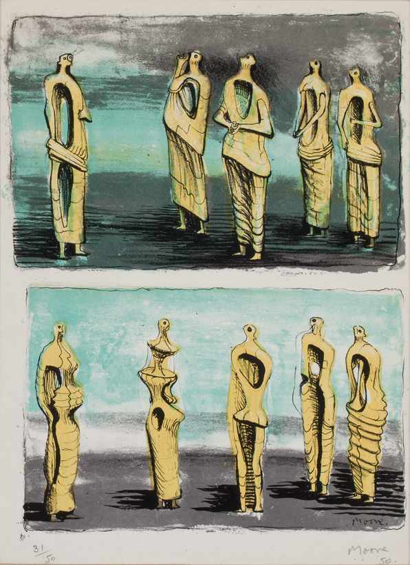 Appraisal: HENRY MOORE British - ''Standing Figures'' Cramer color lithograph signed