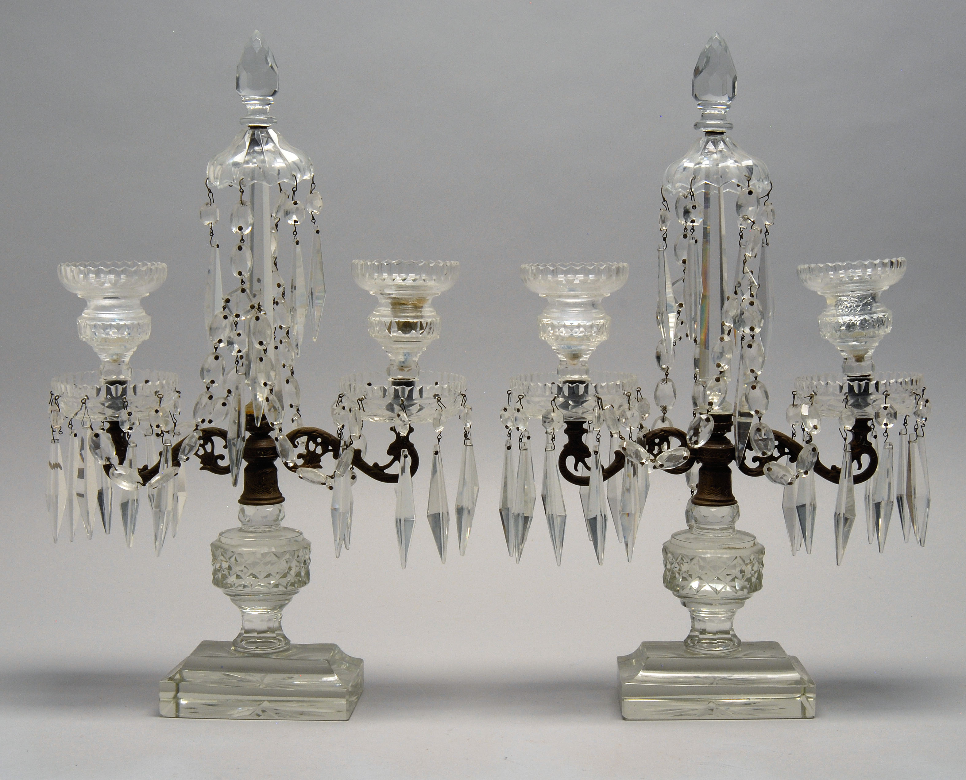 Appraisal: PAIR OF LATE TH CENTURY IRISH CUT CRYSTAL MANTEL GARNITURES