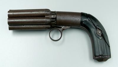 Appraisal: Belgian pepperbox pistol six revolving - in barrels wooden grips