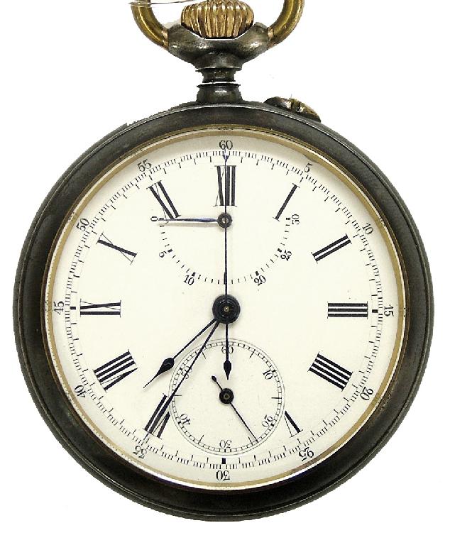 Appraisal: Swiss centre second chronograph gun metal lever pocket watch the