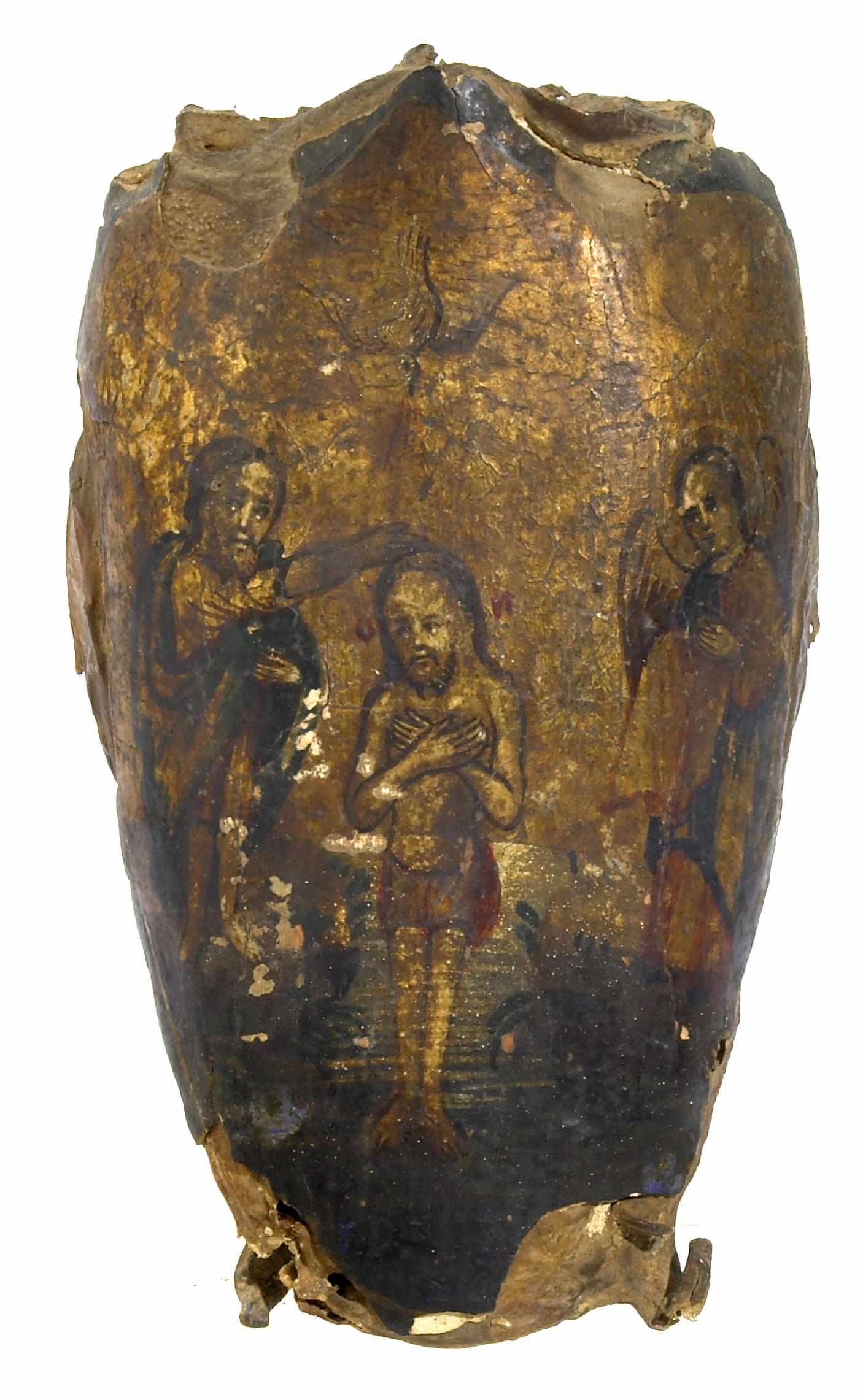 Appraisal: A fragment of tortoiseshell painted and gilt decorated with a