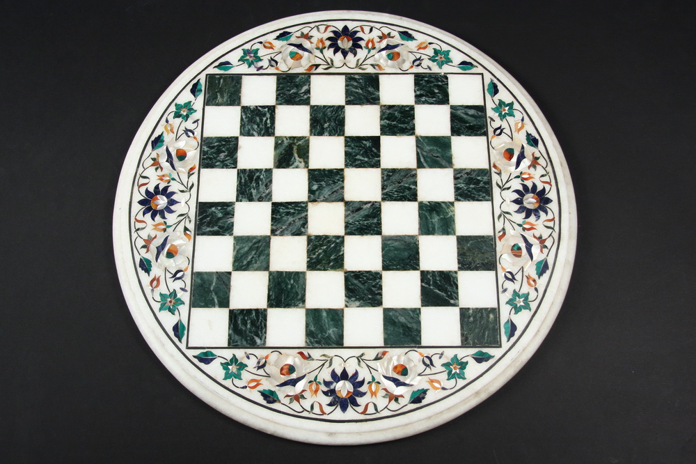 Appraisal: MARBLE CHESSBOARD - th c Italian Round Chessboard made up