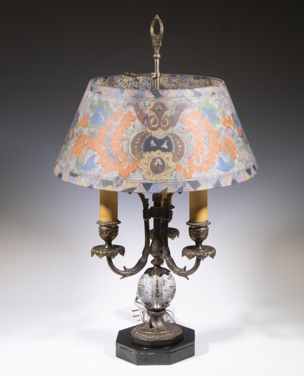 Appraisal: PAIRPOINT DIRECTOIRE TABLE LAMP WITH REVERSE PAINTED SHADE Early th