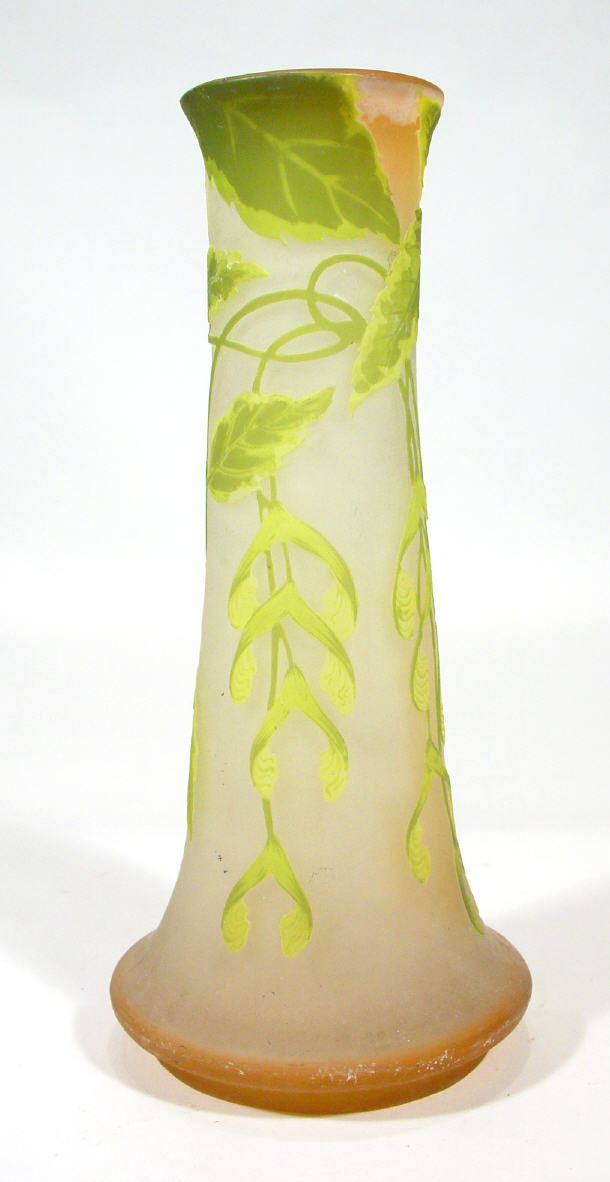 Appraisal: Cameo glass vase decorated with green leaves onto a peach