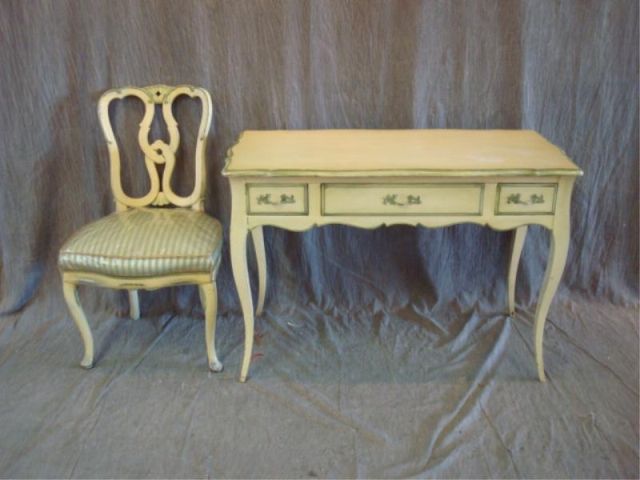 Appraisal: Louis XVI style drawer desk with chair bench stool From