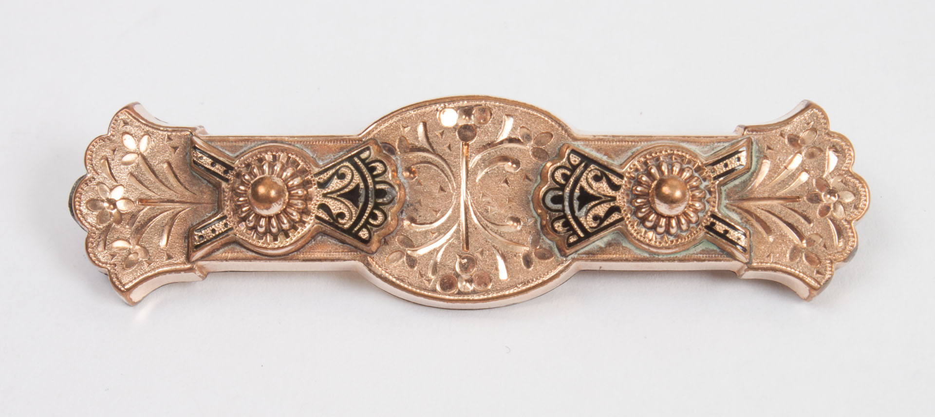 Appraisal: Victorian Etruscan Revival gold bar brooch with niello and bright-cut