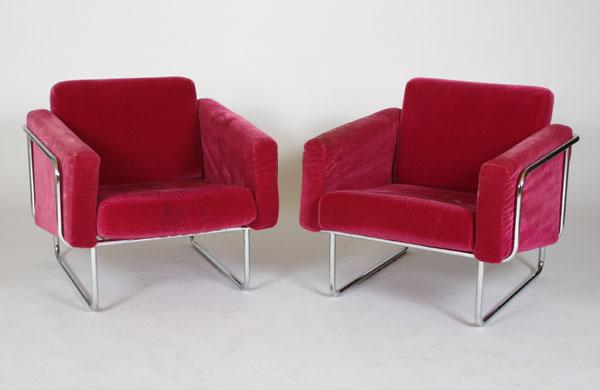 Appraisal: Pair Hans Eichenberger Danish chrome chairs in hot pink mohair