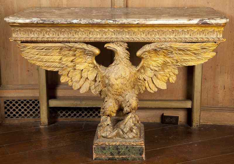 Appraisal: Napoleonic Gilt Wood Eagle Console Tableearly th century rouge marble