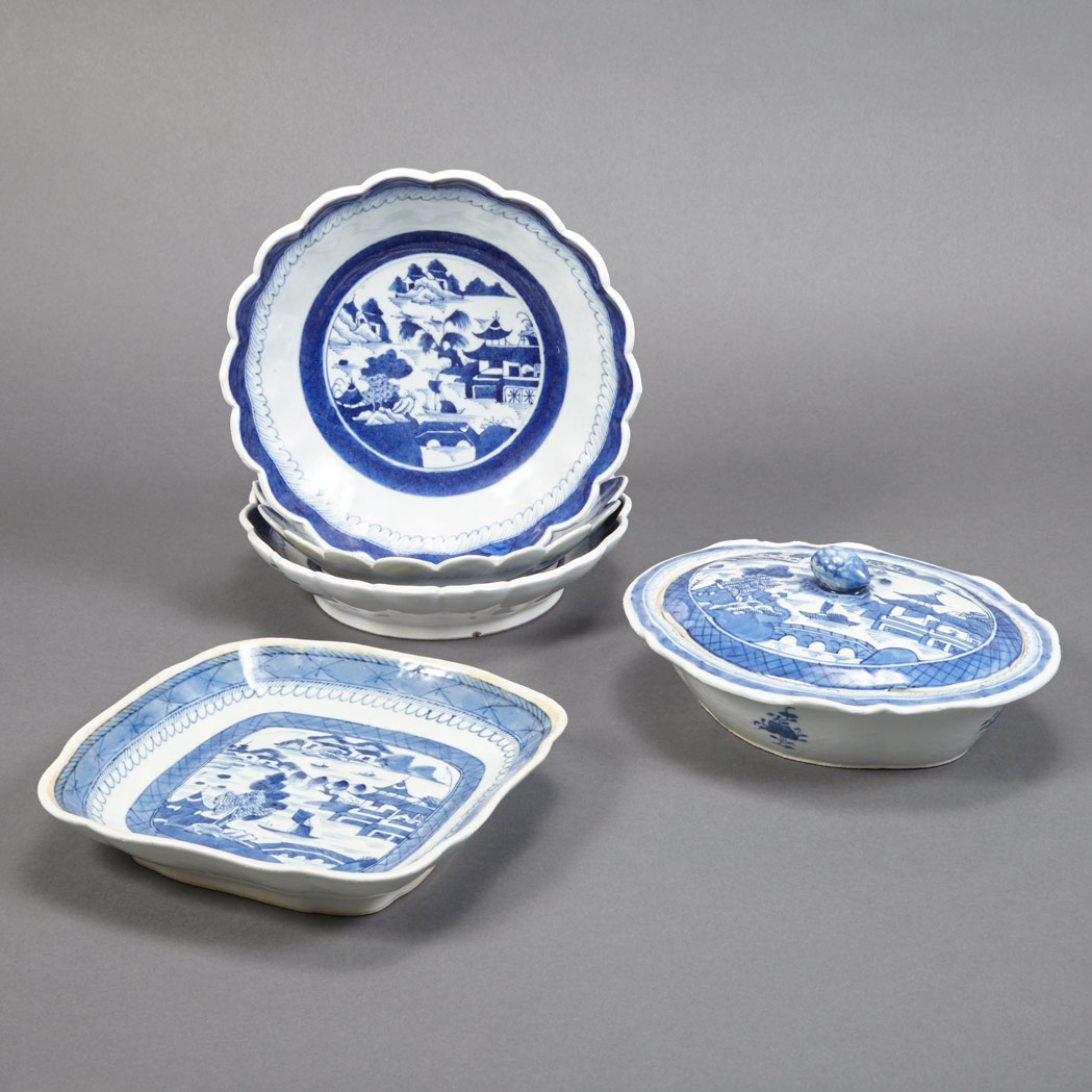 Appraisal: Group of Canton Blue and White Porcelain Articles th Century