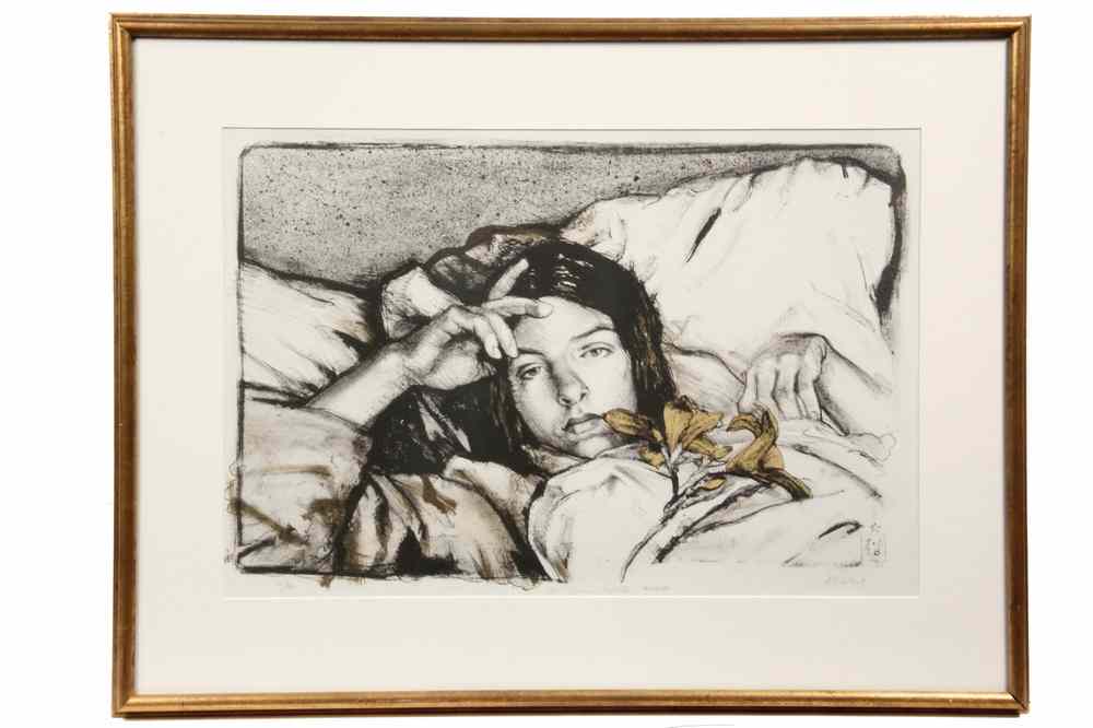 Appraisal: LITHOGRAPH BY SIGMUND ABELES- Woman with Lilies lithograph on paper