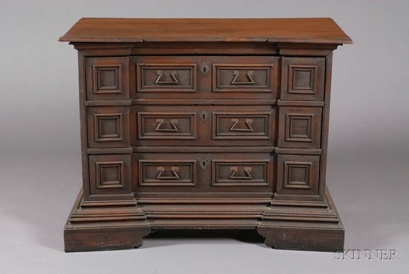 Appraisal: Italian Baroque Walnut Chest of Drawers with breakfronted top and