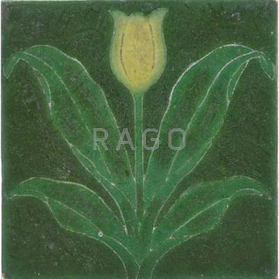 Appraisal: GRUEBY Tile with yellow tulip Boston MA ca Decorator s