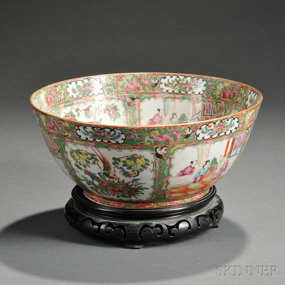 Appraisal: Famille Rose Porcelain Punch Bowl China late th century with