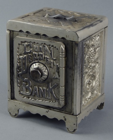 Appraisal: Large Cast Iron Safe Bank Coin Deposit Bank with nickel