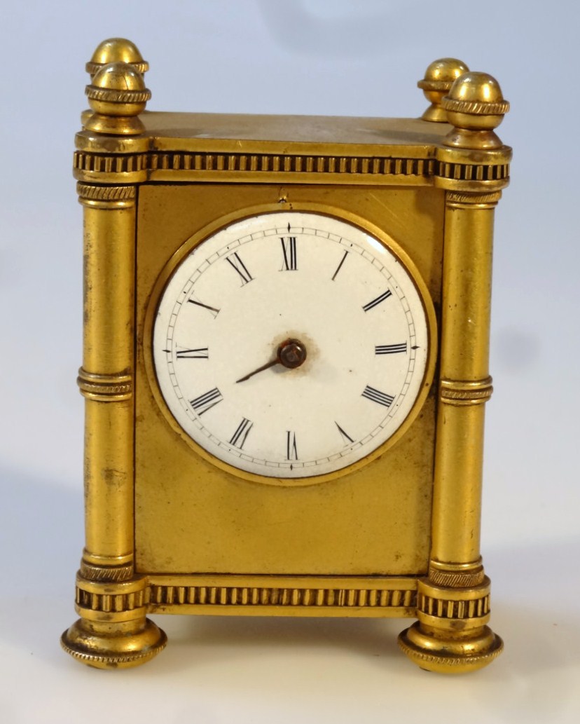 Appraisal: A late thC gilt metal travel clock with a cm