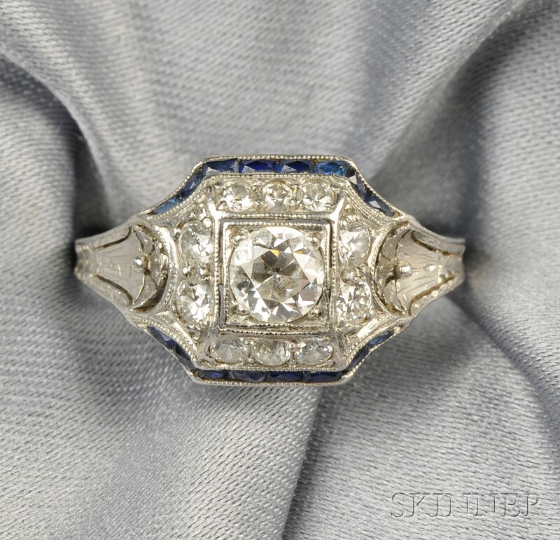 Appraisal: Art Deco Platinum and Diamond Ring set with old European-