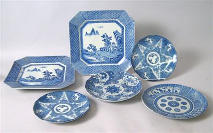 Appraisal: Six pieces blue and white tablewares Comprised of two squared