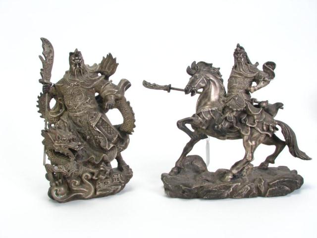 Appraisal: Two Chinese Export Pewter Figures including warrior on horseback and