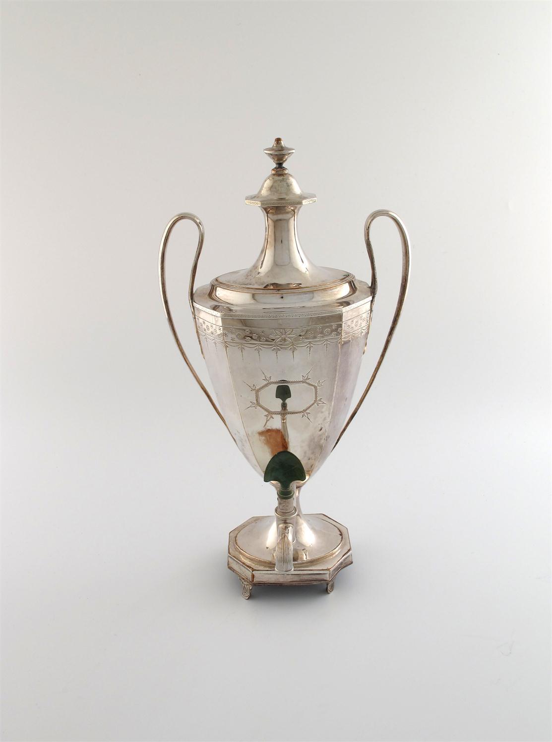 Appraisal: A George III old Sheffield plated two-handled tea urn