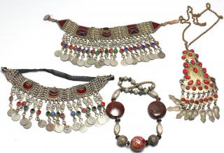 Appraisal: North African Tribal Jewelry Pieces Comprising hammered metal necklace with