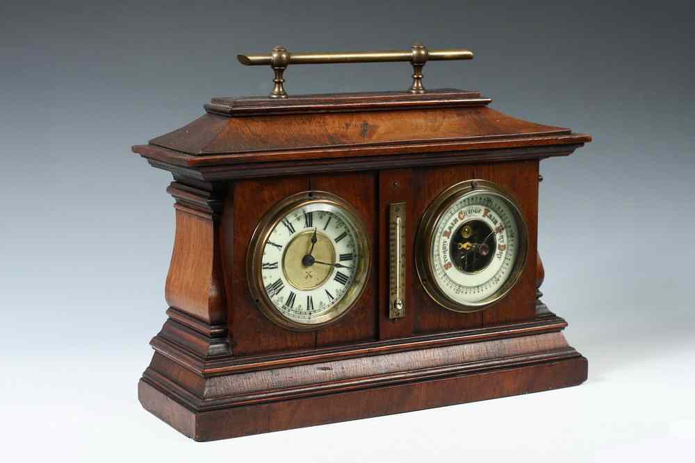 Appraisal: CLOCK BAROMETER DESK SET - Vintage s Mahogany Cased Clock