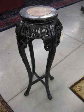 Appraisal: Chinese Carved Rosewood Stand red marbleinsert '' tall