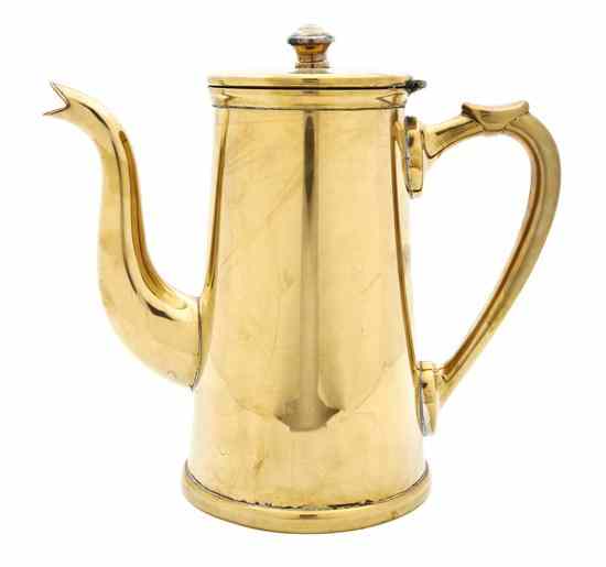 Appraisal: A Brass Coffee Pot th century of tapering cylindrical form