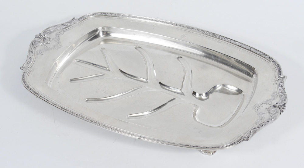 Appraisal: TOWLE VIRGINIA CARVEL STERLING MEAT PLATTER Embossed rim with tree