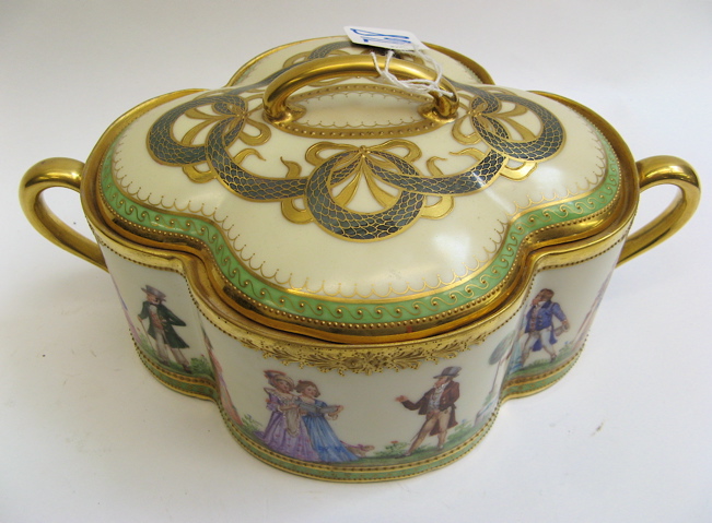 Appraisal: GERMAN ROSENTHAL PORCELAIN CRACKER JAR double handled covered jar finely