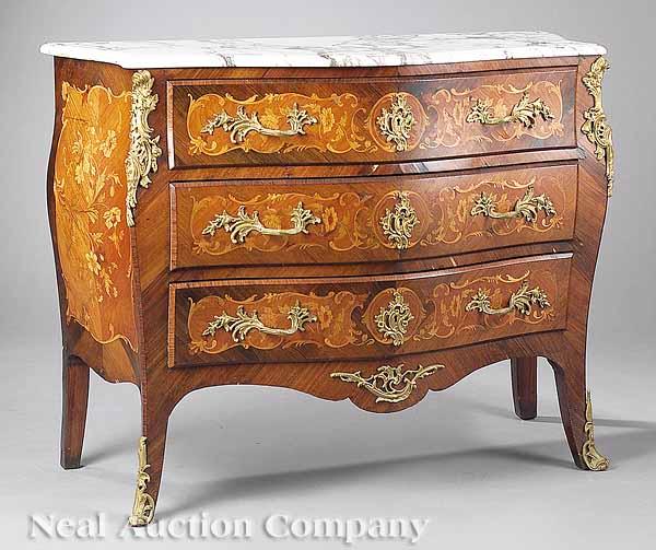 Appraisal: A Louis XV-Style Mahogany Kingwood Parquetry Marquetry and Ormolu-Mounted Bomb