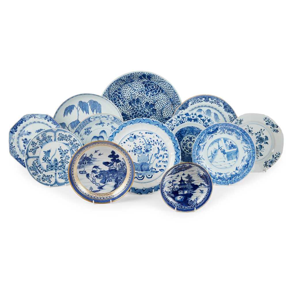 Appraisal: GROUP OF TWELVE BLUE AND WHITE PLATES AND CHARGERS QING