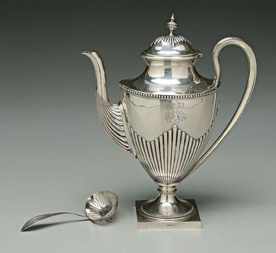 Appraisal: Continental silver Swedish coffeepot urn form with fluted body marks