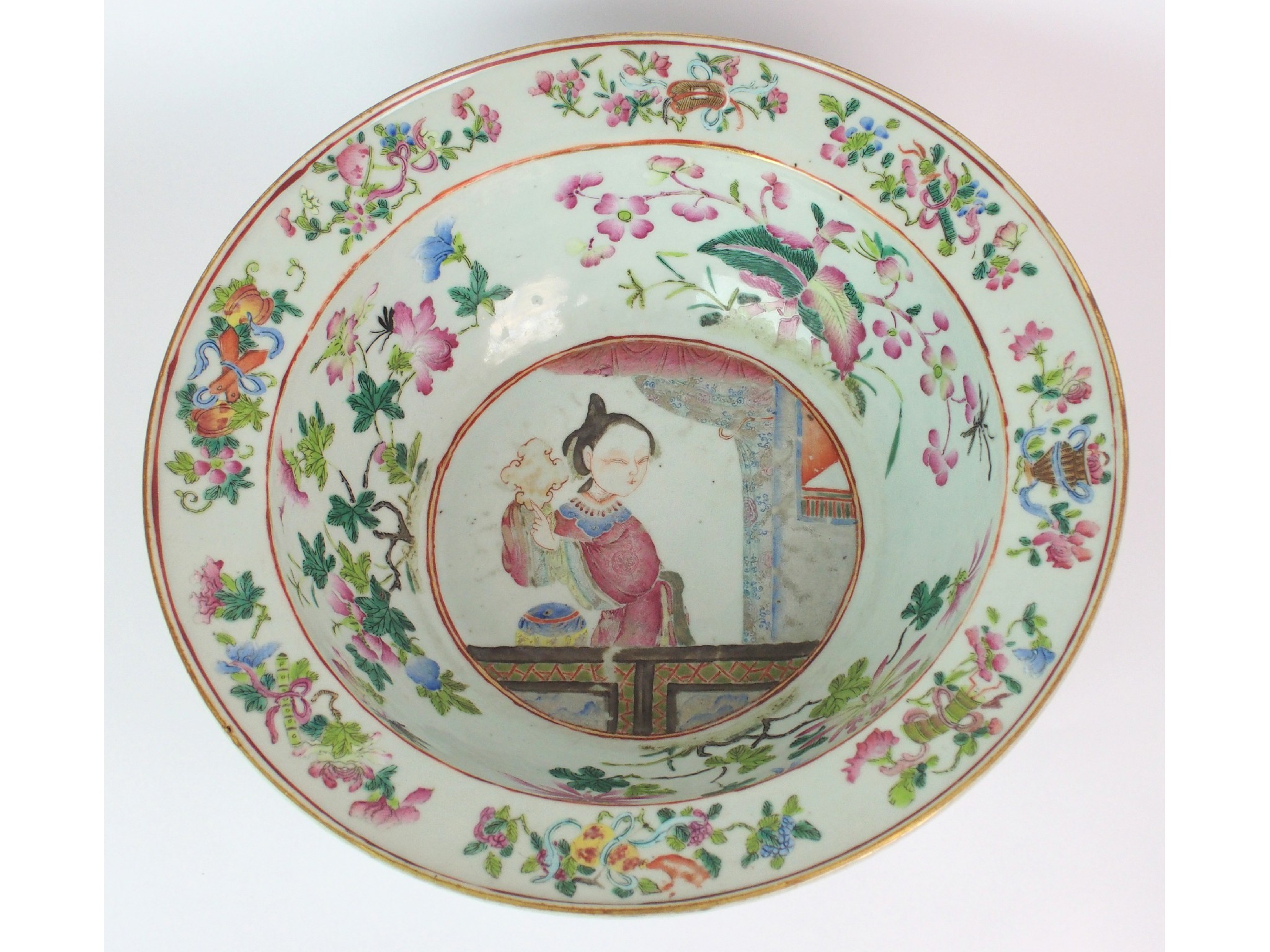 Appraisal: A Canton famille rose basinthe well painted with a beauty