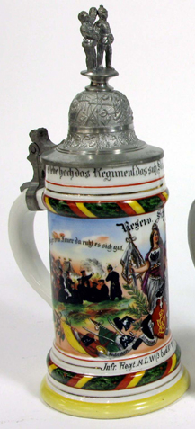 Appraisal: GERMAN PORCELAIN REGIMENTAL BEER STEIN One-half liter commemorating the reservist