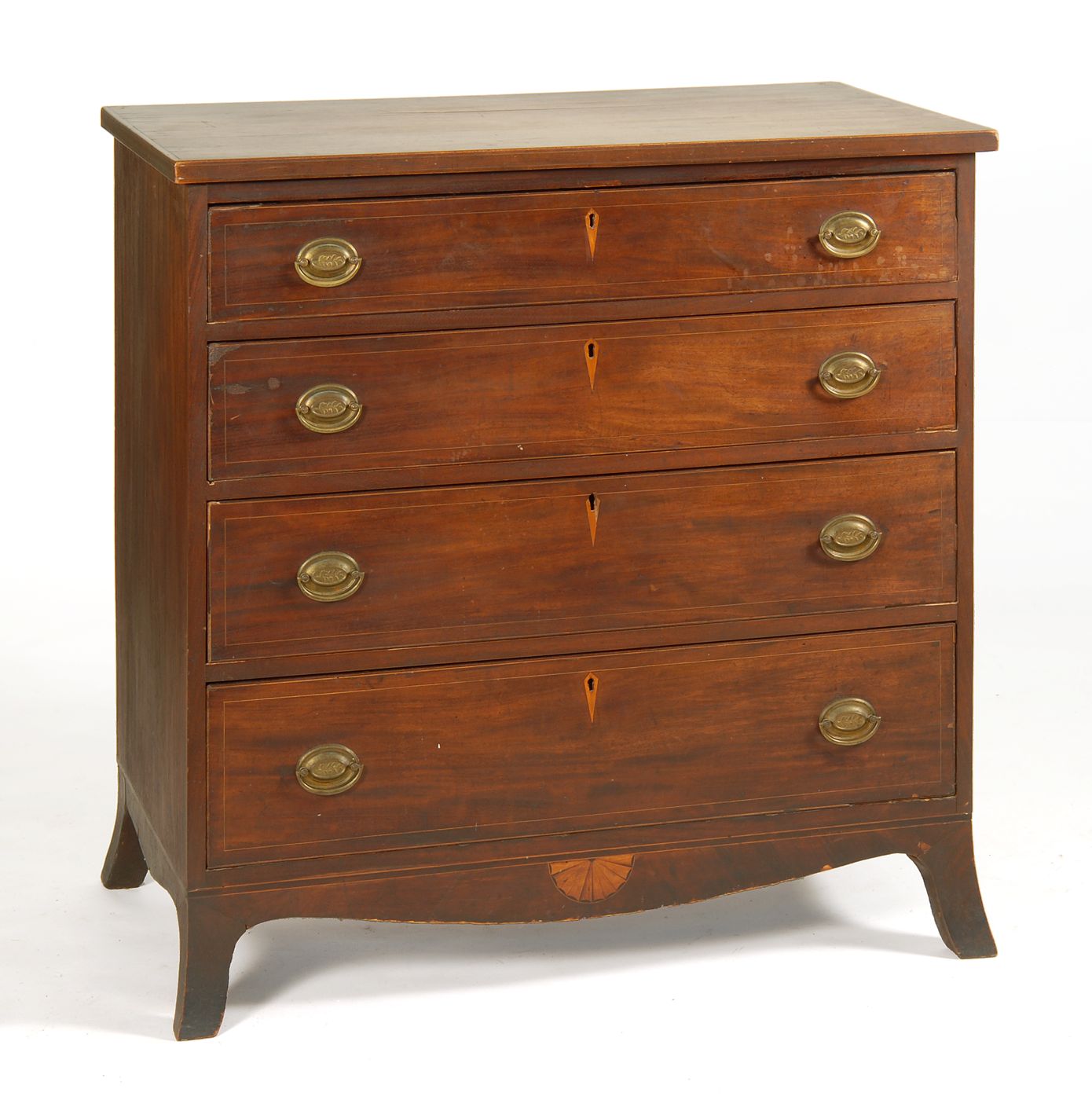 Appraisal: ANTIQUE HEPPLEWHITE FOUR-DRAWER CHEST In mahogany and mahogany veneers Central