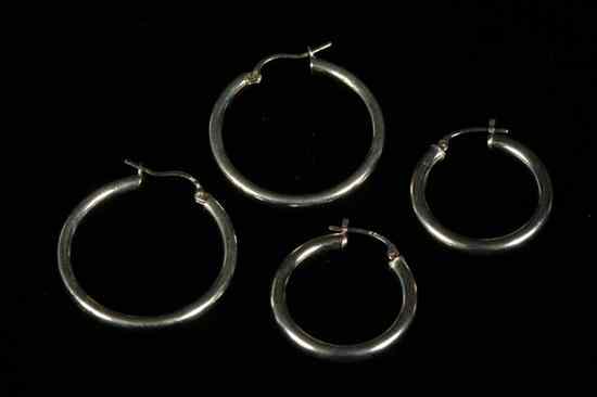 Appraisal: TWO PAIRS K BRIGHT-POLISHED YELLOW GOLD HOOP EARRINGS Post backs