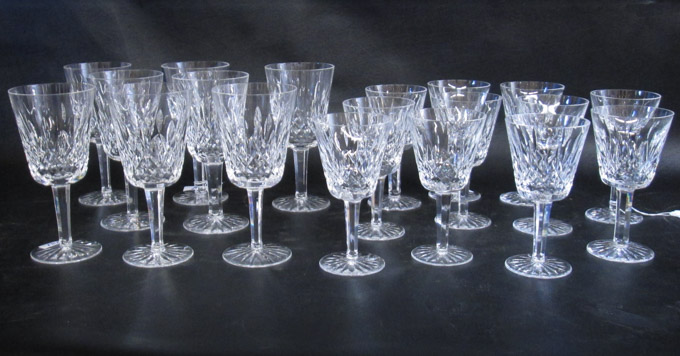 Appraisal: WATERFORD LISMORE STEMWARE SET nineteen pieces comprised of claret and