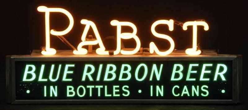 Appraisal: Pabst Blue Ribbon Can Reverse Glass Neon Sign Description s