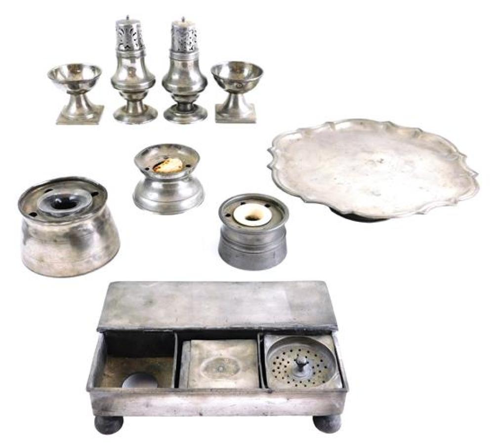 Appraisal: Nine pieces of pewter including three drum-form inkwells one with