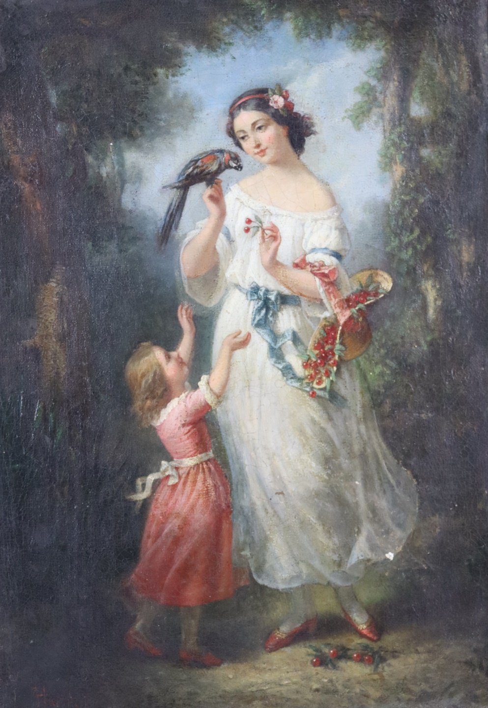 Appraisal: HALPHEN SIGNED OIL ON CANVAS Lady with parrot Oil on