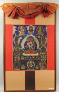 Appraisal: Framed Tibetan Thangka Painting of Yabyum Framed Tibetan thangka painting