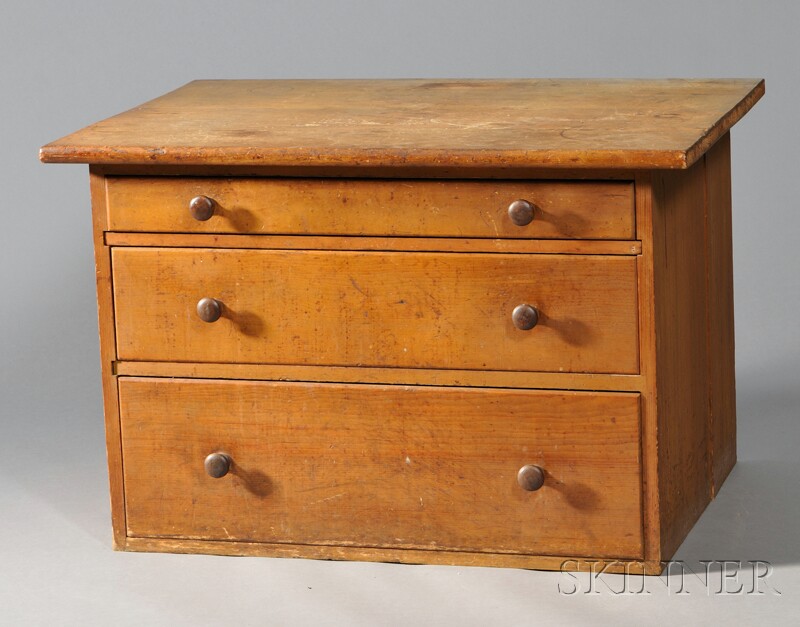 Appraisal: Shaker Pine Three-drawer Counter Mt Lebanon c - reportedly has