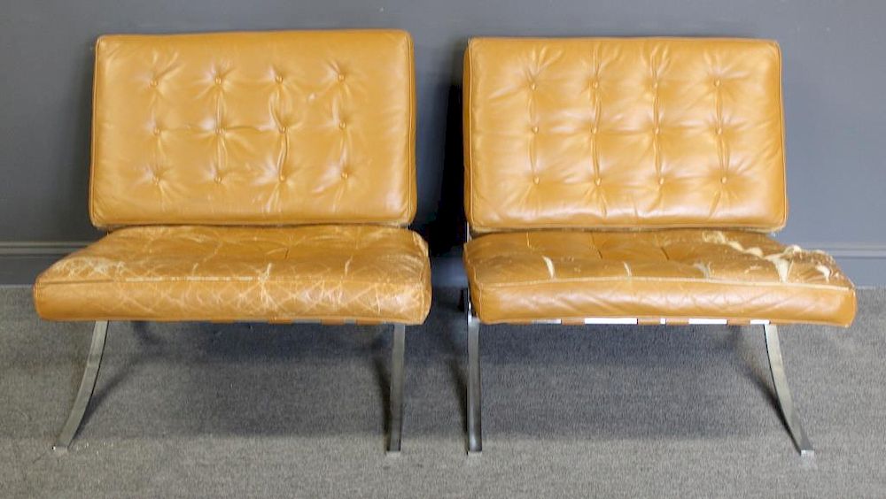 Appraisal: MIDCENTURY Pair of Barcelona Style Chairs Back in from a