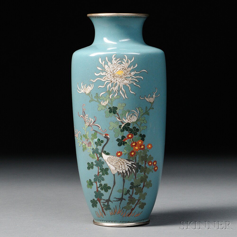 Appraisal: Cloisonne Vase Japan th century long baluster-shape with waisted neck